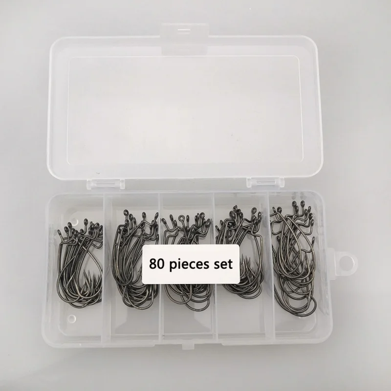 

80pcs Alloy Steel Wire Crank Hook 3#2#1#1/0# for Outdoor Fishing