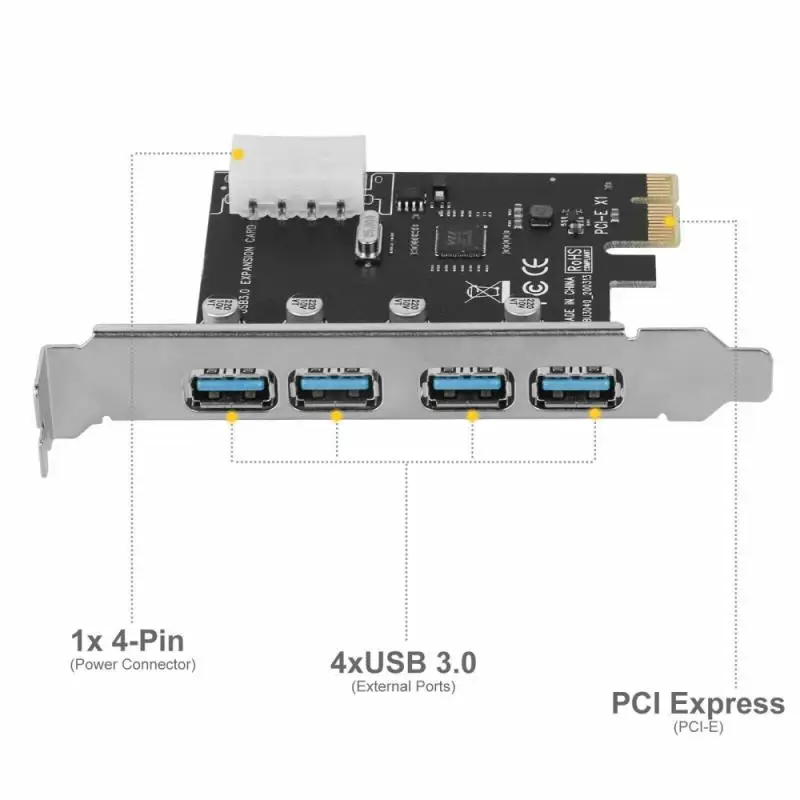

5Gbps Superspeed 4 Ports USB 3.0 Expansion Card Adapter PCI-E PCI Express Free Power Supply Controller Card , For Win 7 8 10