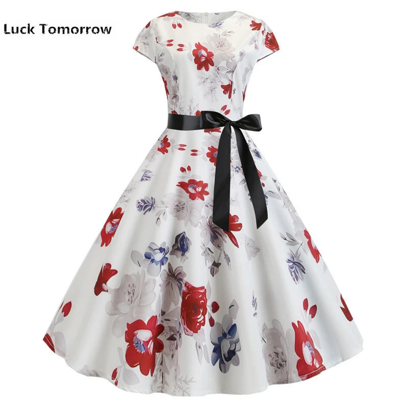 2019 повседневное женское платье 50S 60S рокабилли Свинг пинап Vestidos с коротким