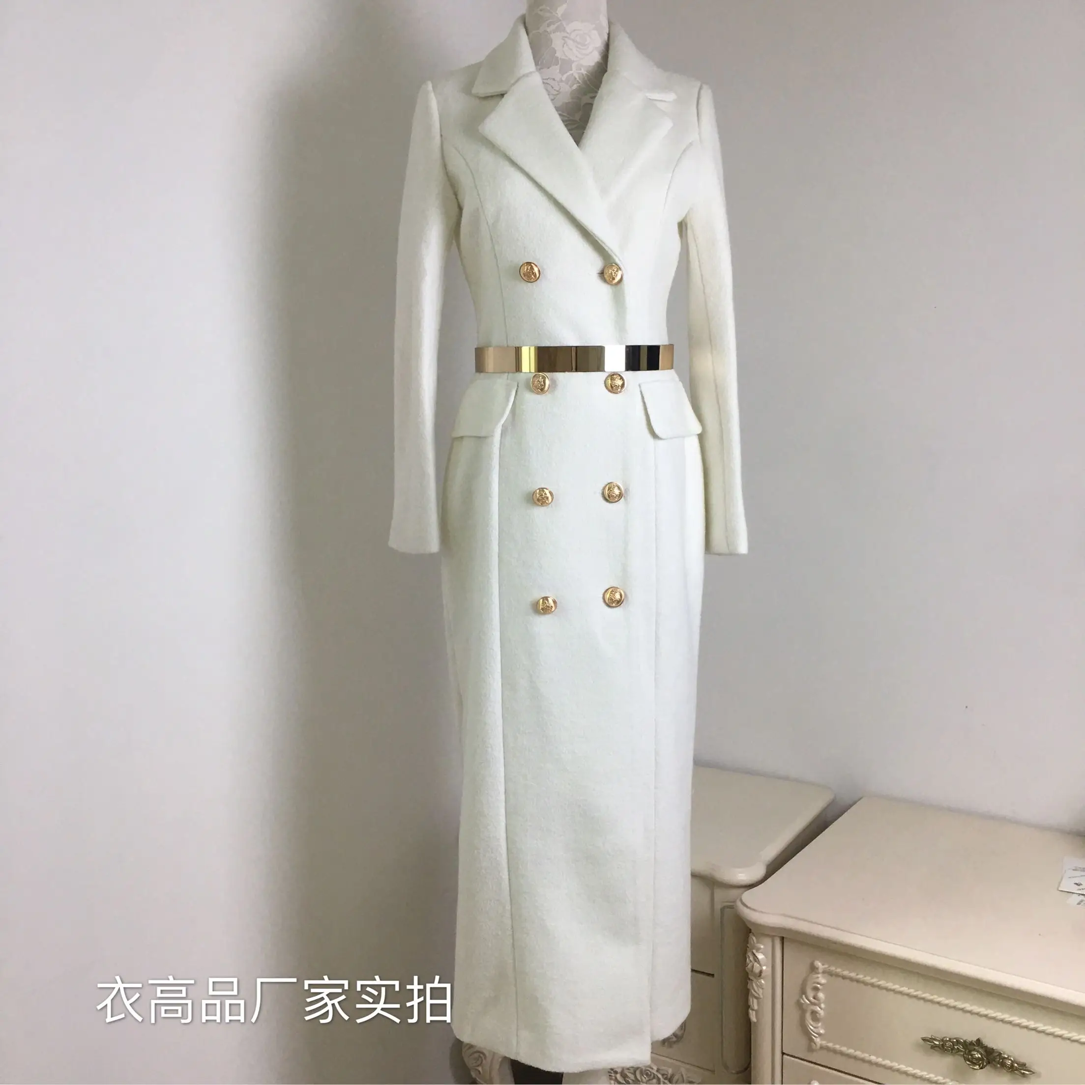 Зимнее модное женское Шерстяное Пальто с большим воротником из лисьего меха