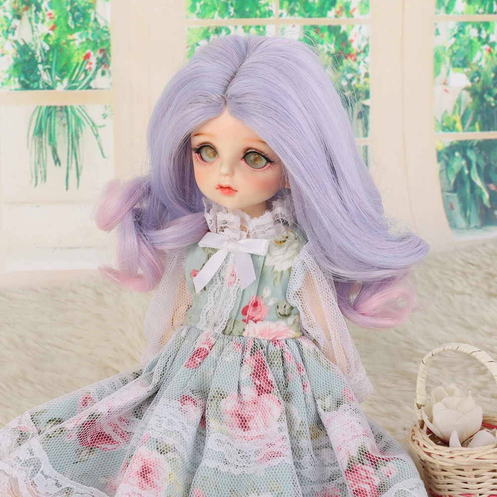 

MUZIWIG 1/4 1/6 BJD Doll Hair Wig Long Curly Hair DIY Dolls Accessories Gradient Purple Pink Big Roll Wavy Wigs For BJD/SD Doll