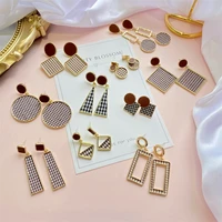 high quality golden round square rectangle geometric drop earrings for women fashion date shopping accessory