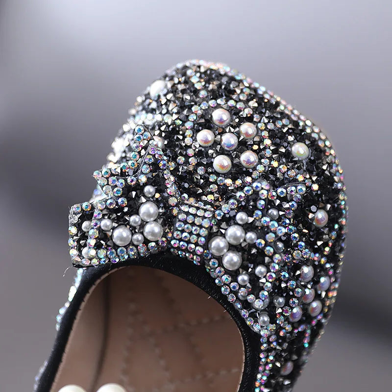 

14.5-19cm Brand Bling Sequined Leather Children Shoes,Bow-know Princess Girls Shoes,Pearls Baby Girl Shoes,Kids Women Flats