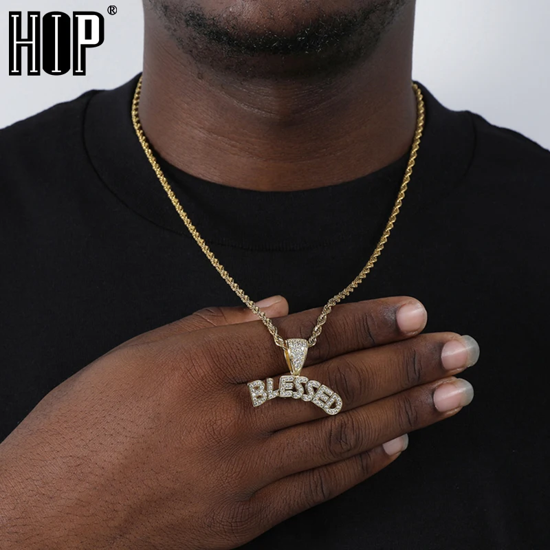 

Хип-хоп Bling Iced Out BLESSED буквы Кубический Цирконий ожерелья и подвески для мужчин рэппер ювелирные изделия с теннисной цепочкой