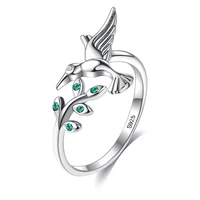 trendy bird leaves design 925 sterling silver women adjustable ring sweet cubic zirconia female finger accessories birthday gift