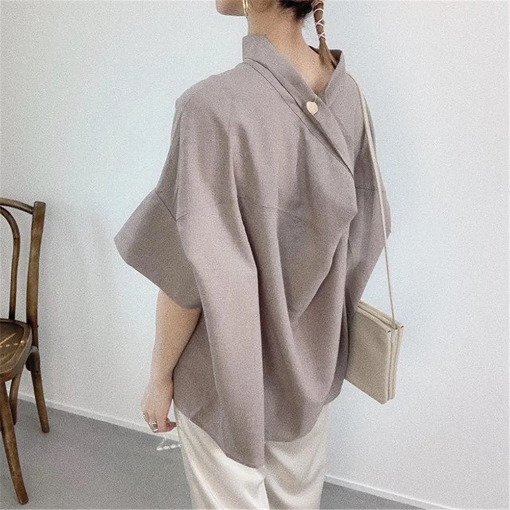 

Japan Minimalist Solid Summer Blouse Shirt Women Elegant Office Work Wear Top OL Clothes 2021 Korea Style Oversize Blouses Lady