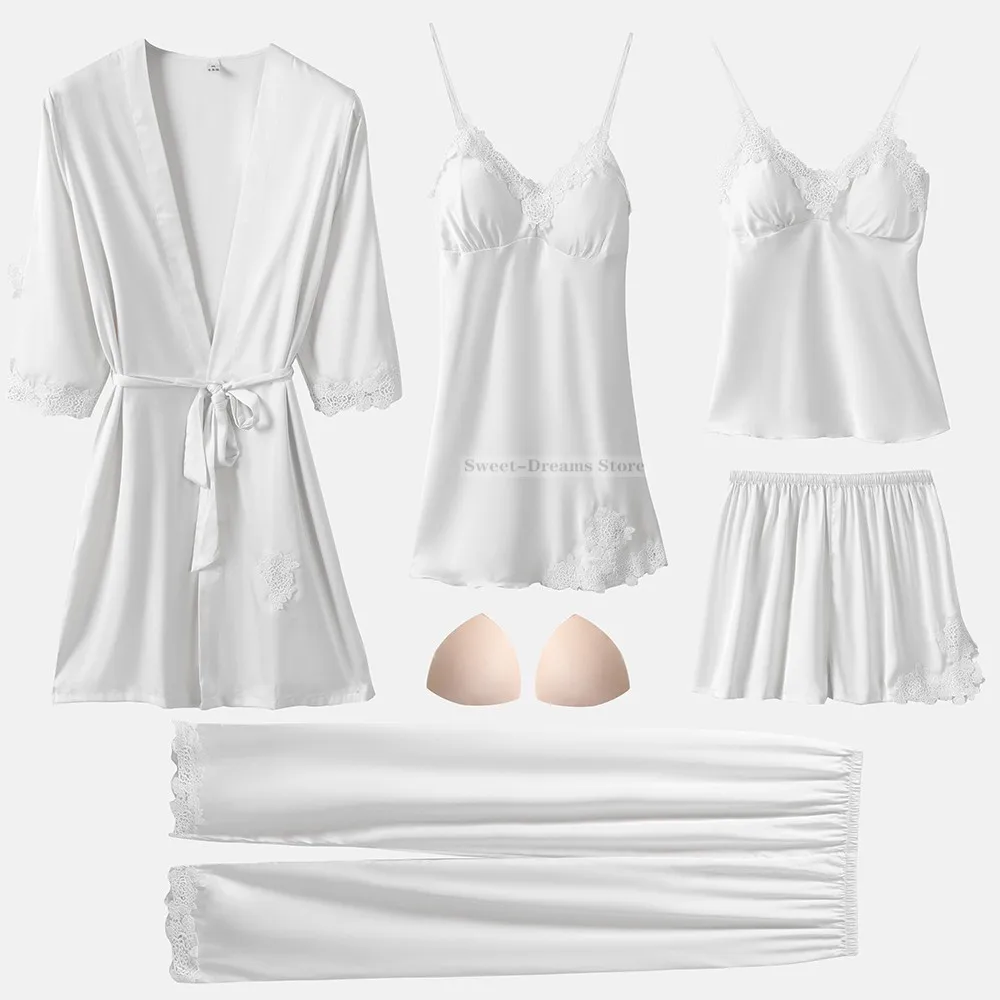 

Комплект пижамный женский из 5 предметов, одежда для сна, повседневный кимоно, халат, свободная одежда для отдыха, интимное нижнее белье, нов...