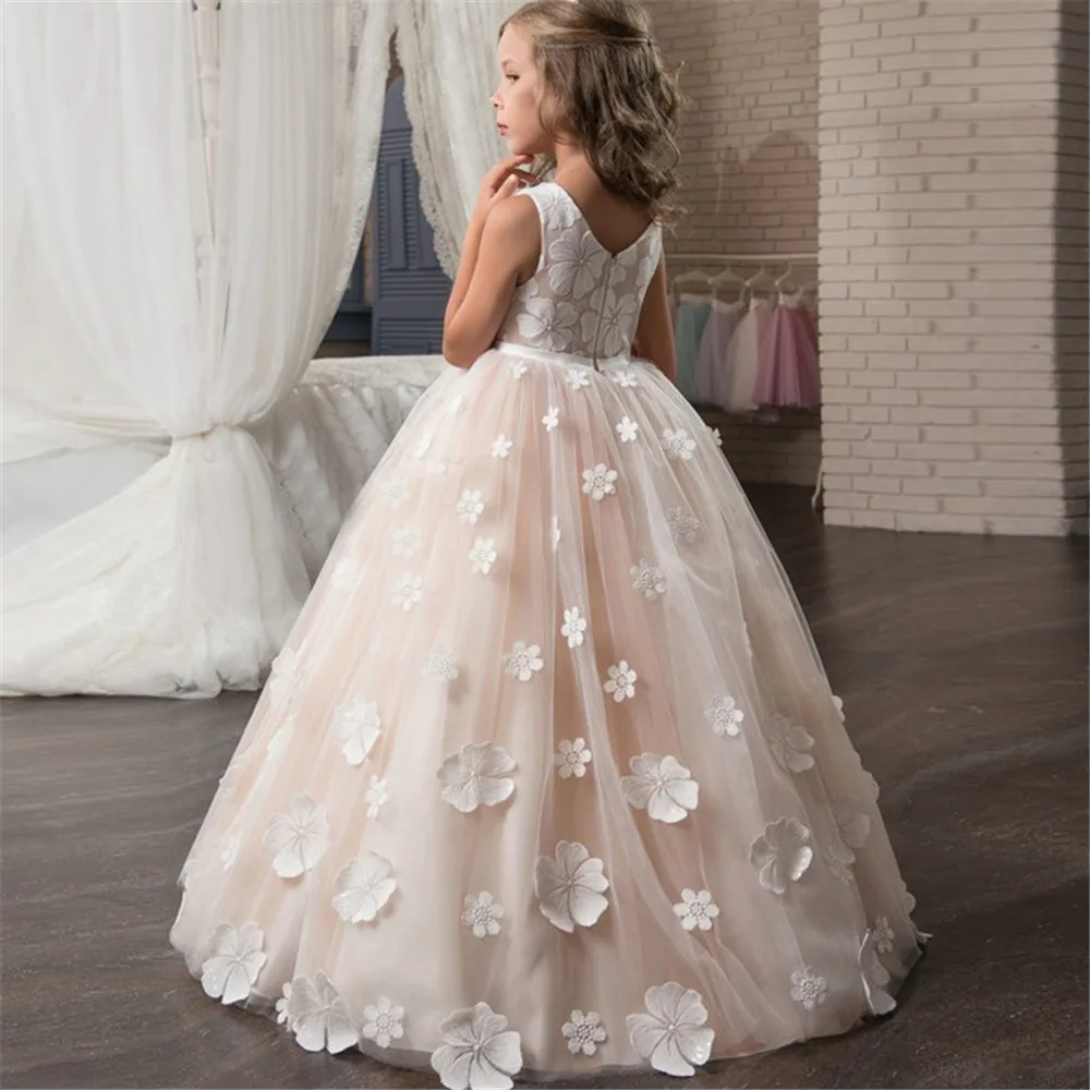 Новые платья для девочек с цветами розовые первого причастия бальное платье