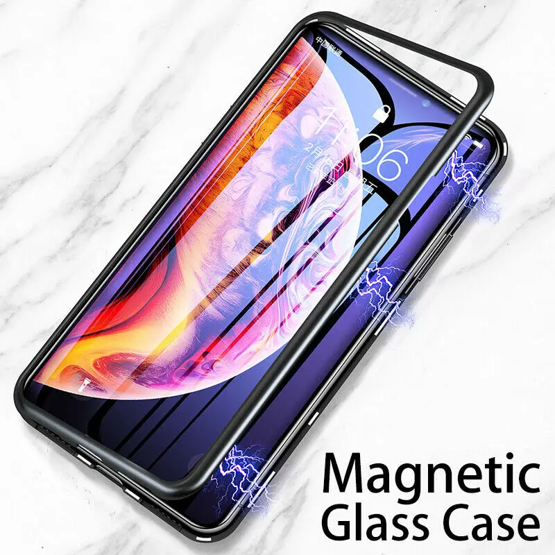 Металлический магнитный чехол для IPhone 11 Pro Max XR XS MAX X + из закаленного стекла 8 7 6 6s S