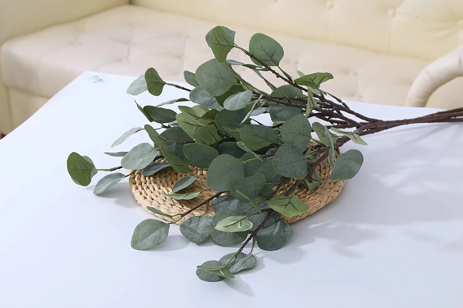 

NEWKBO Artificial Eucalyptus Garland Long Silver Dollar Leaves Foliage Plants Greenery Fake Plastic Branches Greens Bushes