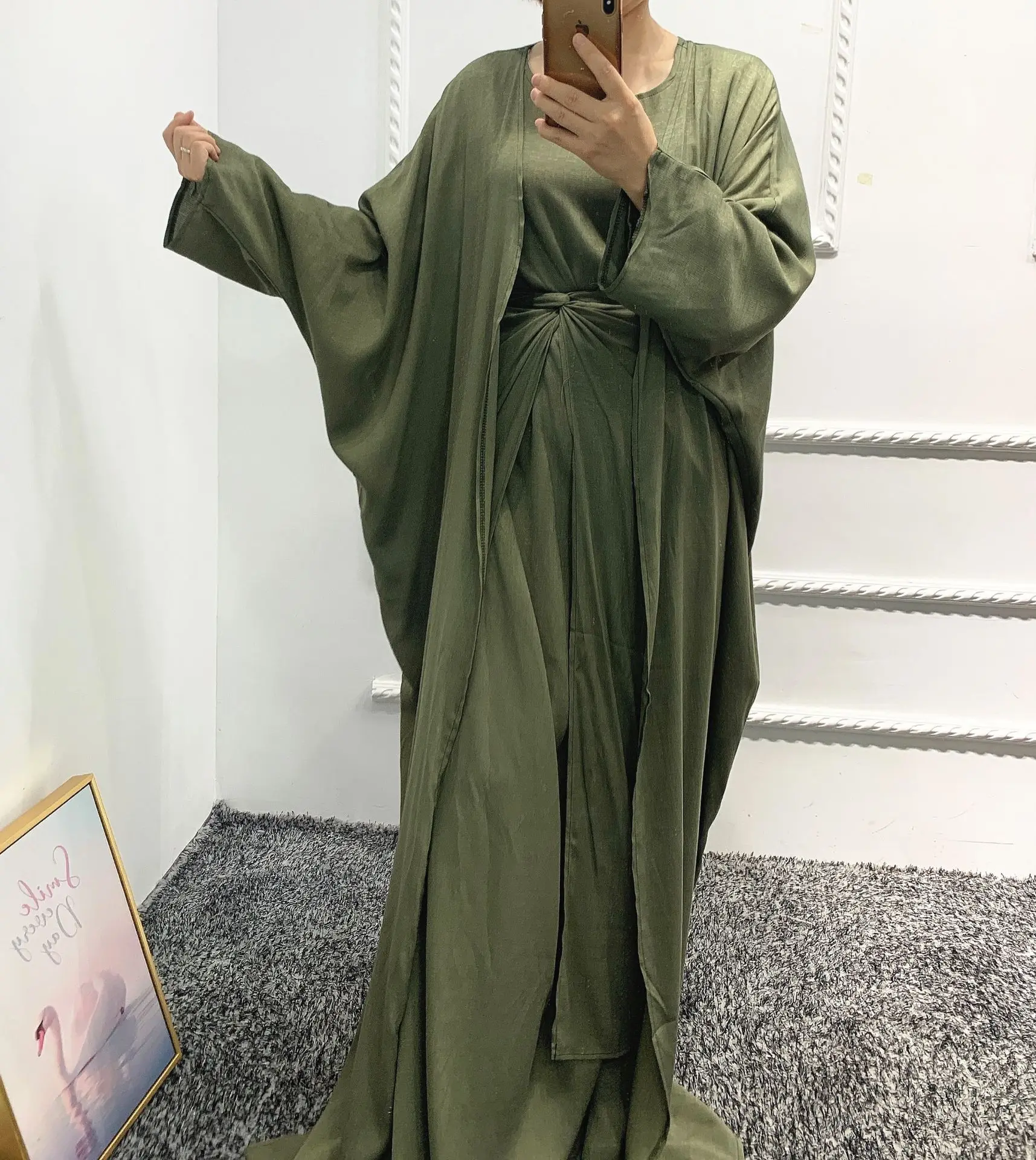 Однотонная стандартная искусственная Байя Дубай, Турция Рамадан, 3 предмета, женское платье-хиджаб, одежда в исламе, кимоно для женщин