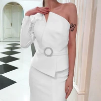 ai rui shi store 2020 new autumn one shoulder white sets sexy long sleeve women 2 two pieces sets nightclub celebrity party