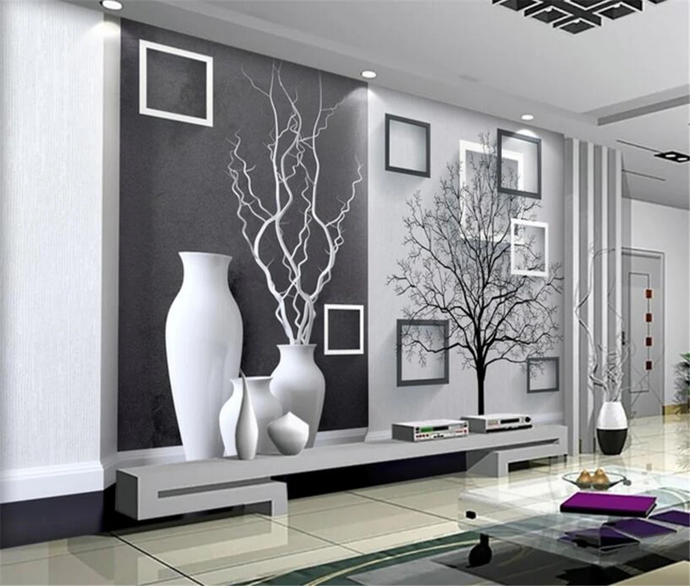 Большая Современная черно белая художественная ваза beibehang на заказ 3D ТВ гостиной