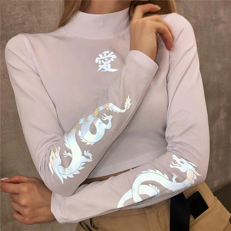 Женская футболка с круглым вырезом модная короткая Водолазка длинным рукавом и