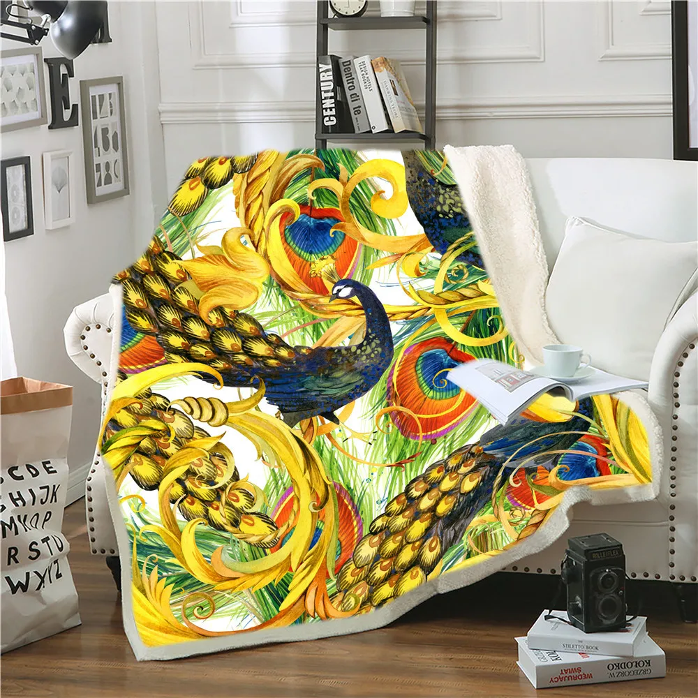 Одеяло с золотым павлином удобное покрывало 3D принтом животных для кровати