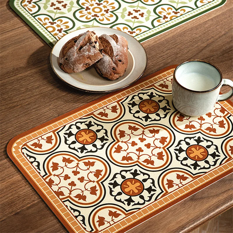 

Rtro Table Mat High Quality Double Side Pu Leather Flower Print Oil Water Proof Washable Party Home Decoration Cover Table Cloth