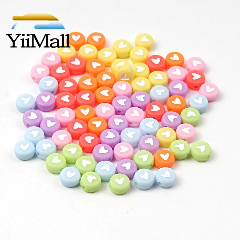 

200 шт конфетных цветов сердца шаблон акриловые бусины 7 мм плоские круглые бусины для изготовления ювелирных изделий ожерелье браслет DIY юве...