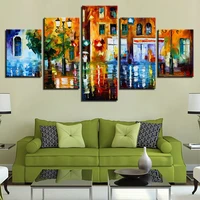 hd 5 piece canvas wall art raining street scenery artwork posters for living room modern bedroom decoration pictures home decor