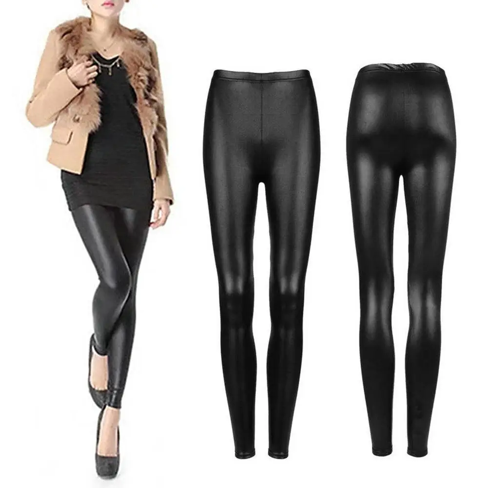 

S- 3XL Plus Size Women Faux Leather Stretch Leggings Skinny Pencil Pant Slim Tight Trouser Sexy Punk Streetwear Female Long Pant