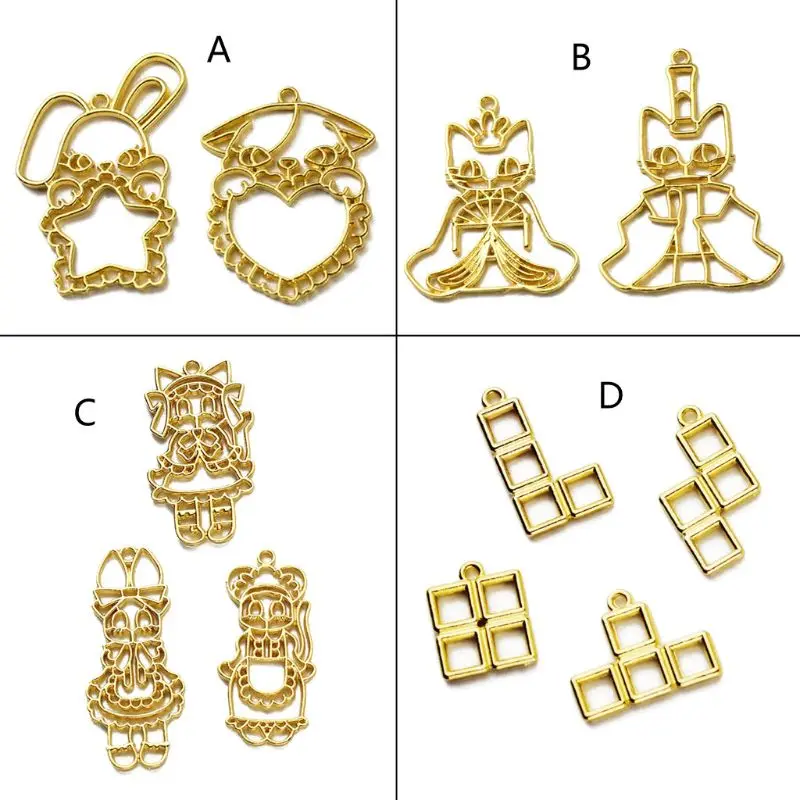 

10Pcs Handmade Golden Rabbit Star Heart Cartoon Resin Frame Pendant Open Bezel Setting Resin Casting Art Jewelry Making