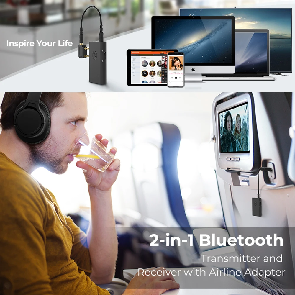 

Bluetooth 5.0 Aptx Low Latency Airplane Airline Flight Adapter Wireless RCA Aux 3.5mm Stereo Audio TV Transmitter Music Receiver