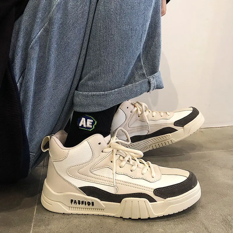 

Men Vulcanized Shoes 2021 Spring Autumn Fashion Ankle Boots High Quality Lace-up Casual Shoes Non-slip Sport Walking Sneakers