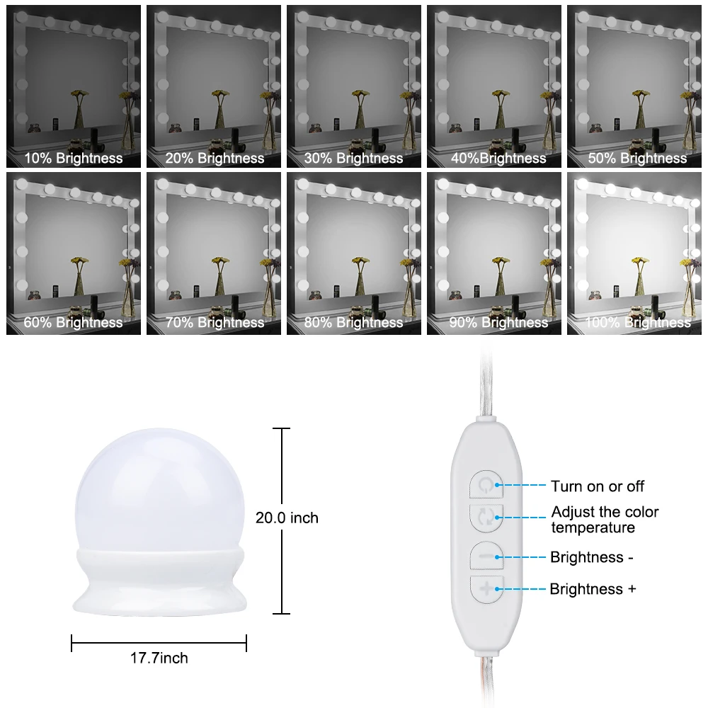 Макияж зеркало тщеславие светодиодный свет 10 шт. лампы Комплект уровней яркость