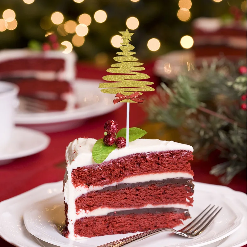 5 шт./лот рождественские топперы для торта Золотая елка олень с днем рождения кекс