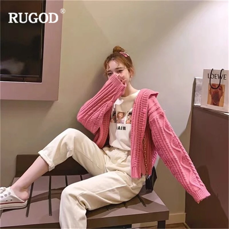 RUGOD 2019 New Women Solid Hooded Sweaters Zipper Fly Loose Cardigans Stylish Pattern Chic Sweat Autumn Winter Female Coat |