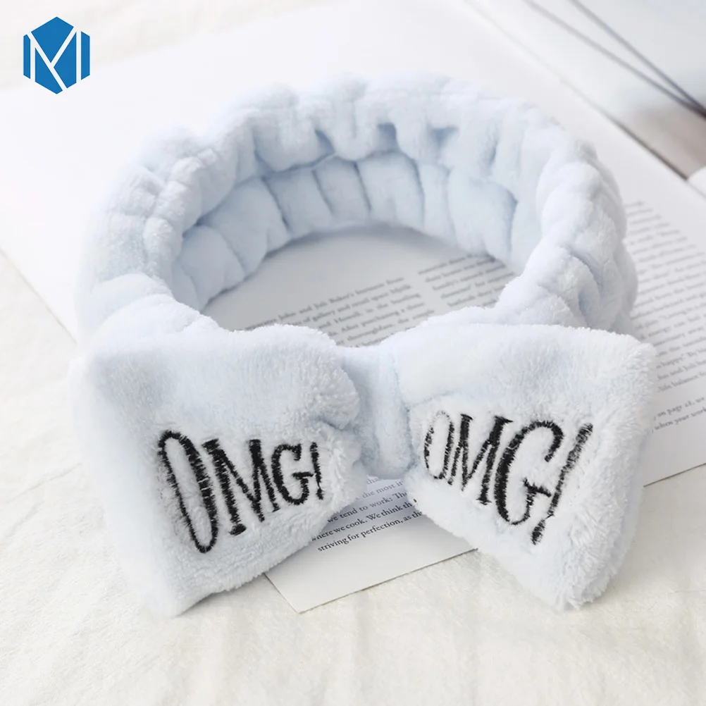 Light blue OMG M MISM коралловый флис письмо OMG головные повязки с бантиком для женщин девочек мыть лицо эластичная чалма лента для волос Макияж Аксессуары для волос - Цвет: Light blue OMG