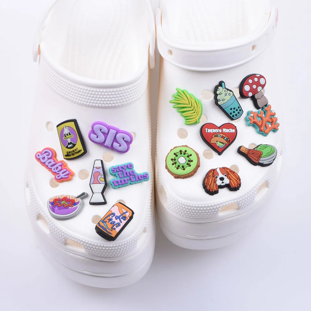 New 1pcs Rubber Shoe Charms Croc Accessories Period Cute Animal Doodles Drinks Decorations for Bracelet Kids girls Boys Gifts