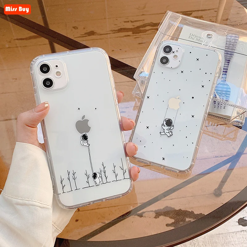 

3D Cute Cartoon Astronaut Soft TPU Phone Cases for iPhone 13 12 11 Pro Max Mini X XS Max XR 7 8 Plus SE 2020 Ultra Slim Cover