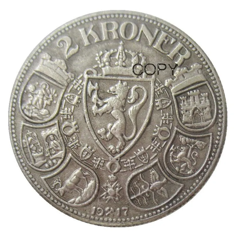 Norway 2 Kroner-Haakon VII 1910 1912 1913 1917 Посеребренная копия монет