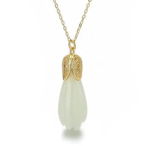 

S925 Sterling Silver Natural Hetian Jade Orchid Pendant Necklace for Women Retro Style Fashion Silver Jade Material Clavicle