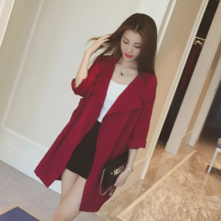 Тренчкот женская одежда весеннее Свободное пальто средней длины тренчкот с