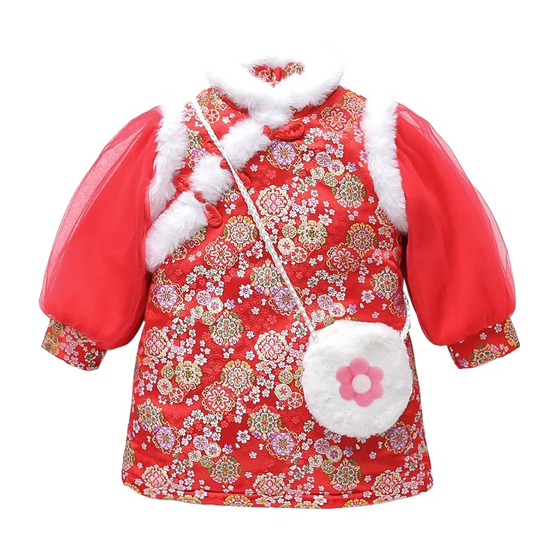 

Girls' Tang Costumes Puff Sleeve Cheongsam Annual Clothing Winter Chinese Style Han Costume Chinese Children's Clothing Delivery