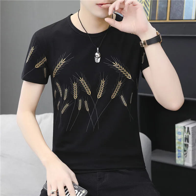 Футболка мужская с принтом пшеничных ушей Тонкая Повседневная тенниска из 95%