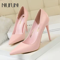 fashion simple womens shoes stiletto high heels pumps pointed sexy slip on female commuter dress work shoes solid color leather
