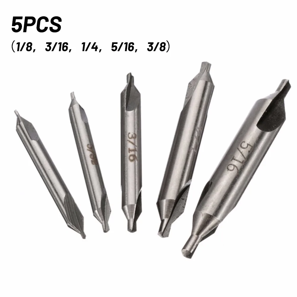 

5 шт центр HSS сверла Набор бит 1/8 ", 3/16", 1/4 ", 5/16", 5/32 "60 градусов зенковки угол бит, для детей от 1 года до 5 лет Металлообработка сверло