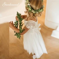cute ivory flower girl dresses 2022 lace a line chiffon baby girl party dresses back bowknot tea length first communion dresses