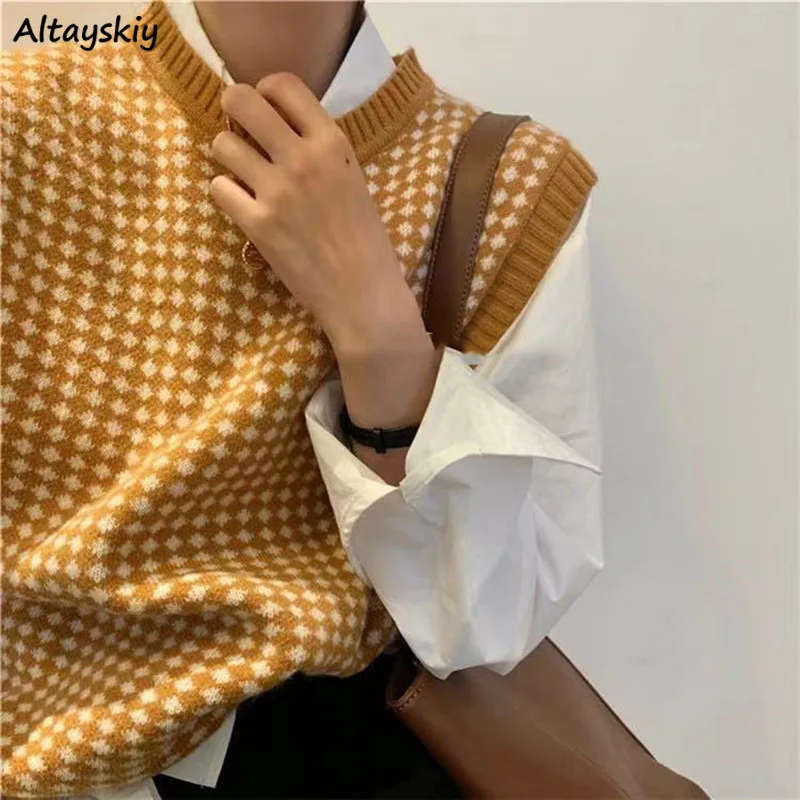

Vintage Loose Sweater Vest Women O-neck Simple All-match Sleeveless Fashion Outerwear Female Preppy College Basic New Korean Ins