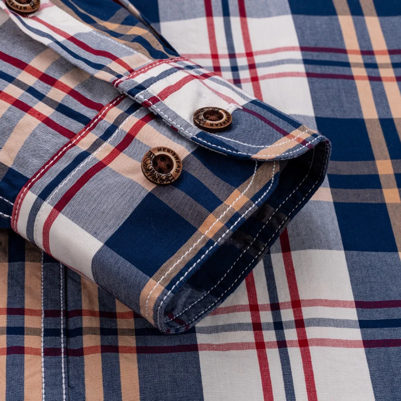 

Men's Fashion Plaid 100% Cotton Spring Autumn Pocket Long Sleeve Slim-fit Button-down Male Shirt