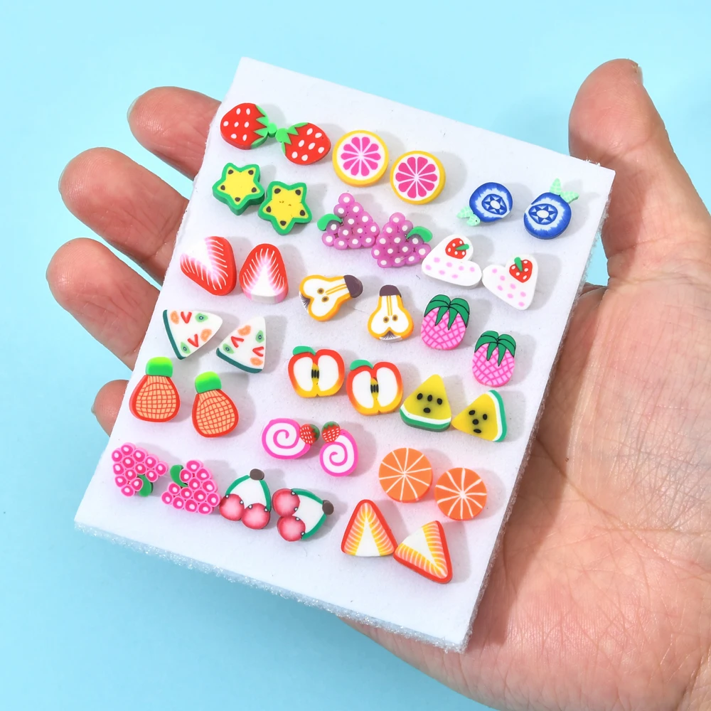 Женские серьги гвоздики с цветками фруктов пластиковые геометрические 18