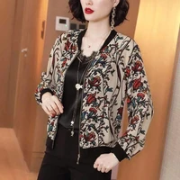 2572 chiffon wearcoat woman casual loose printed long sleeve jacket with zipper summer thin sunscreen coat ladies vintage tops
