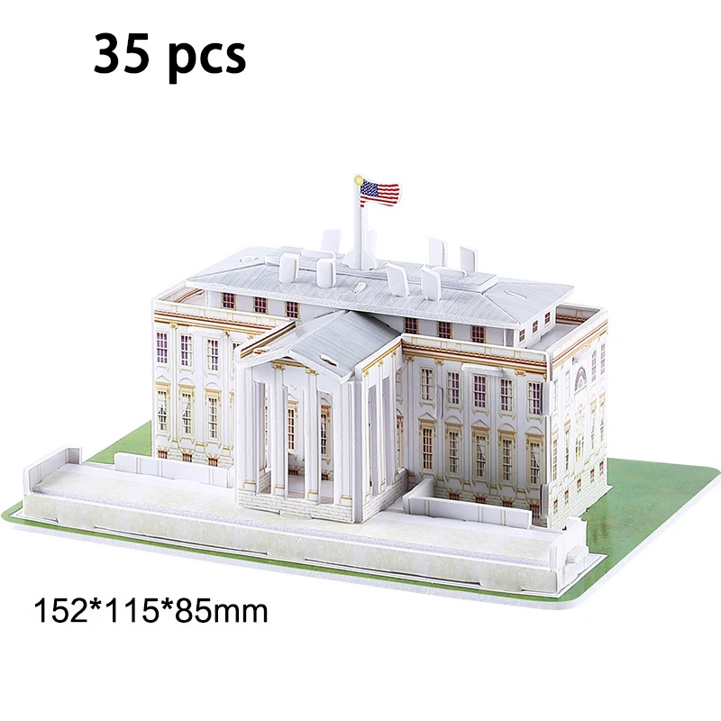 White House DIY архитектура 3D Картонная головоломка игрушки Нотр-Дам де Пари Эйфелева башня Василий собора всемирно известная архитектурная модель игрушки - Цвет: White House