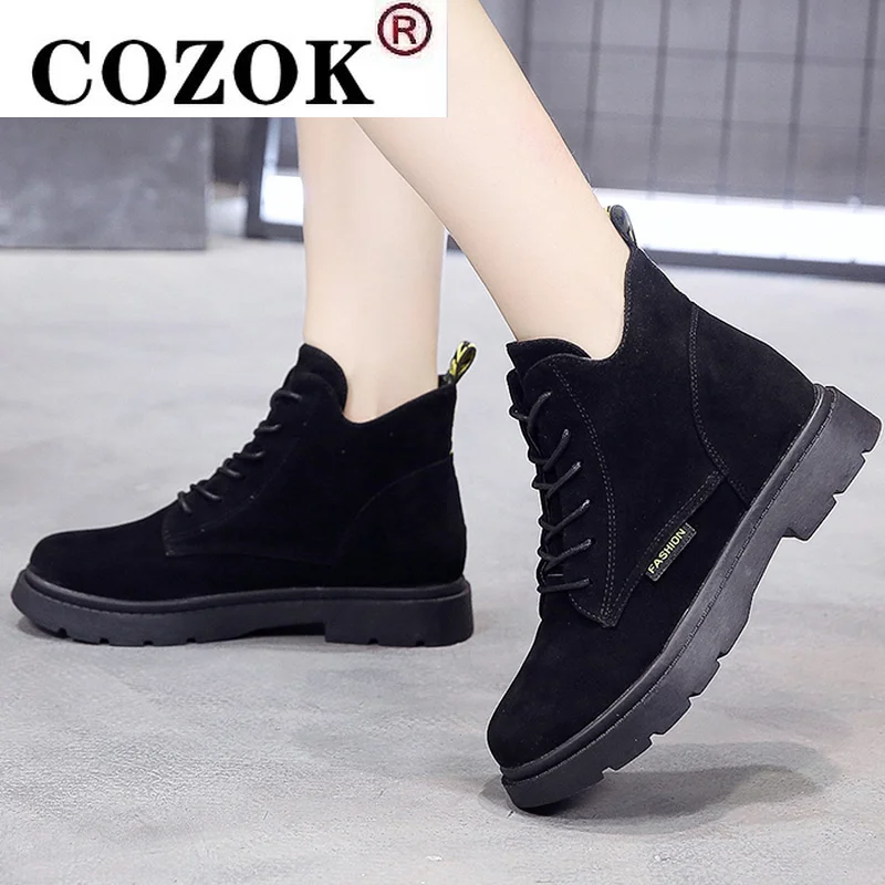 

2022Autumn New Fashtion Platform Pu Leather Women's Ankle Boots Round Head Square Heel Lace-up Motorcycle Women