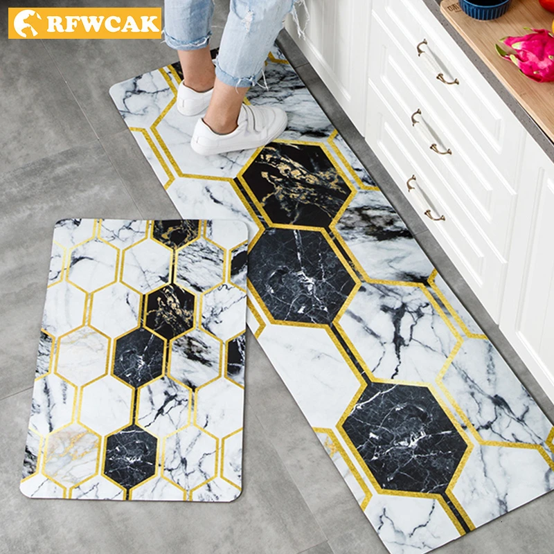 Геометрические кухонные коврики ПВХ кожаные напольные большие дверные татами
