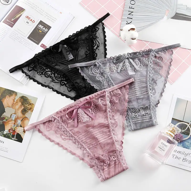 Трусики-стринги женские бесшовные треугольные кружевные ультратонкие