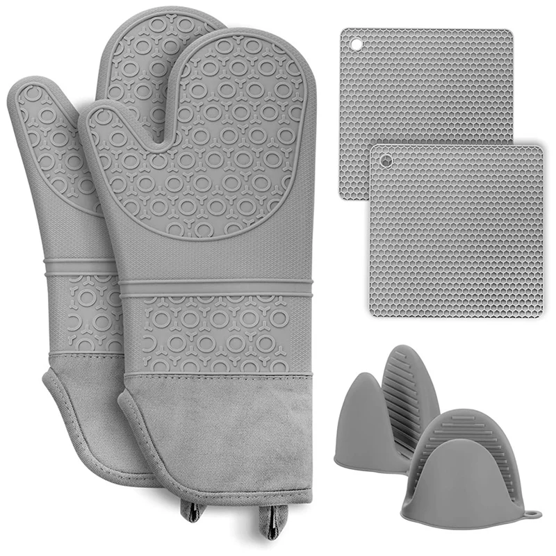 

Pot Holders & Oven Gloves, Set of 6, Silicone Pot Holders, Heat Resistant, Long with Cooking Clamping Handles