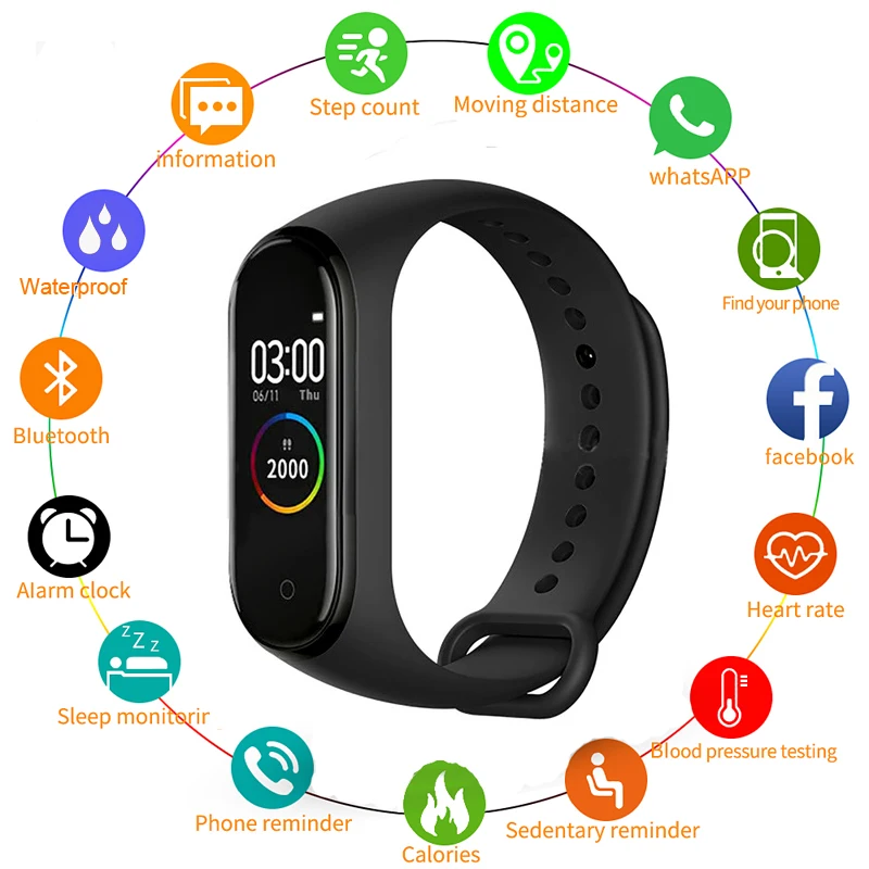 Смарт браслет M4 с тонометром шагомером и Пульсометром|smart wristband|sports smart wristbandfitness